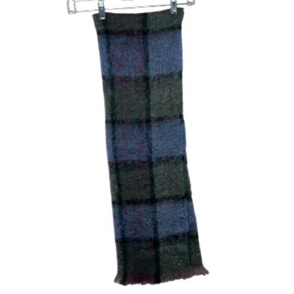 Donegal Design Mohair Wool Green/Blue Plaid Scarf. - Picture 2 of 7